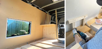 Asuntoauto on pitkä ja korkea Mercedes Sprinter, johon asuinneliöitä tulee noin kahdeksan. Pariskunta on yhdessä suunnitelleet pohjan.